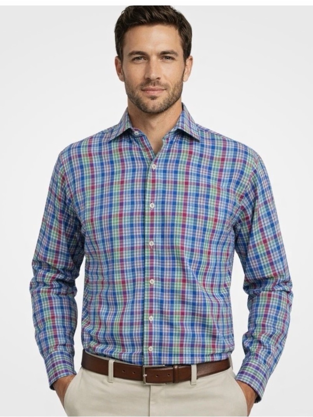 Peter Millar Multicolor Plaid Button-Down Shirt - Blue/Pink/Green
